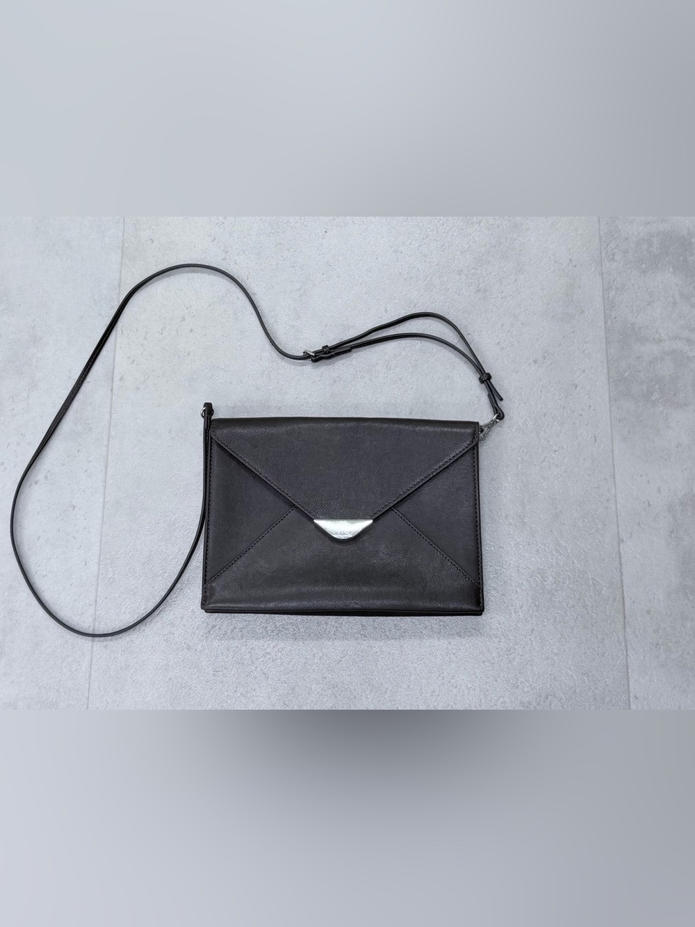 Staud Marcella Brown Leather Envelope Clutch /Shoulder Bag w Silver Accents